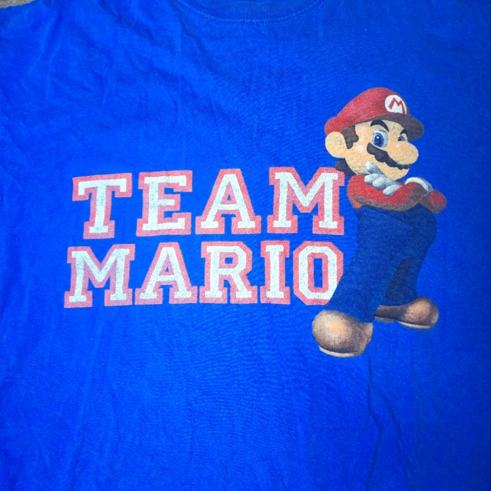 Vintage Super Mario Bros Team Mario t-shirt XL y2k nintendo video game Blue Tee